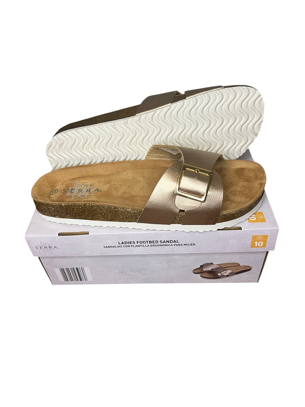 Boho Summer Casual Serra Metallic Gold Single-Buckle Footbed Sandal 10 Vacation